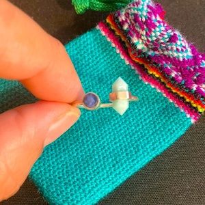 Hand made, unique adjustable silver ring with amazonite and sodalite